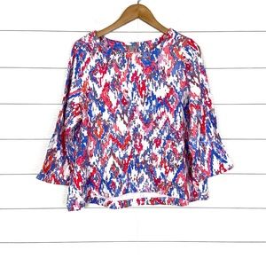 HABITAT Seaside Double Cloth Cotton Gauze Pullover Top Ikat Red Pink Blue Small